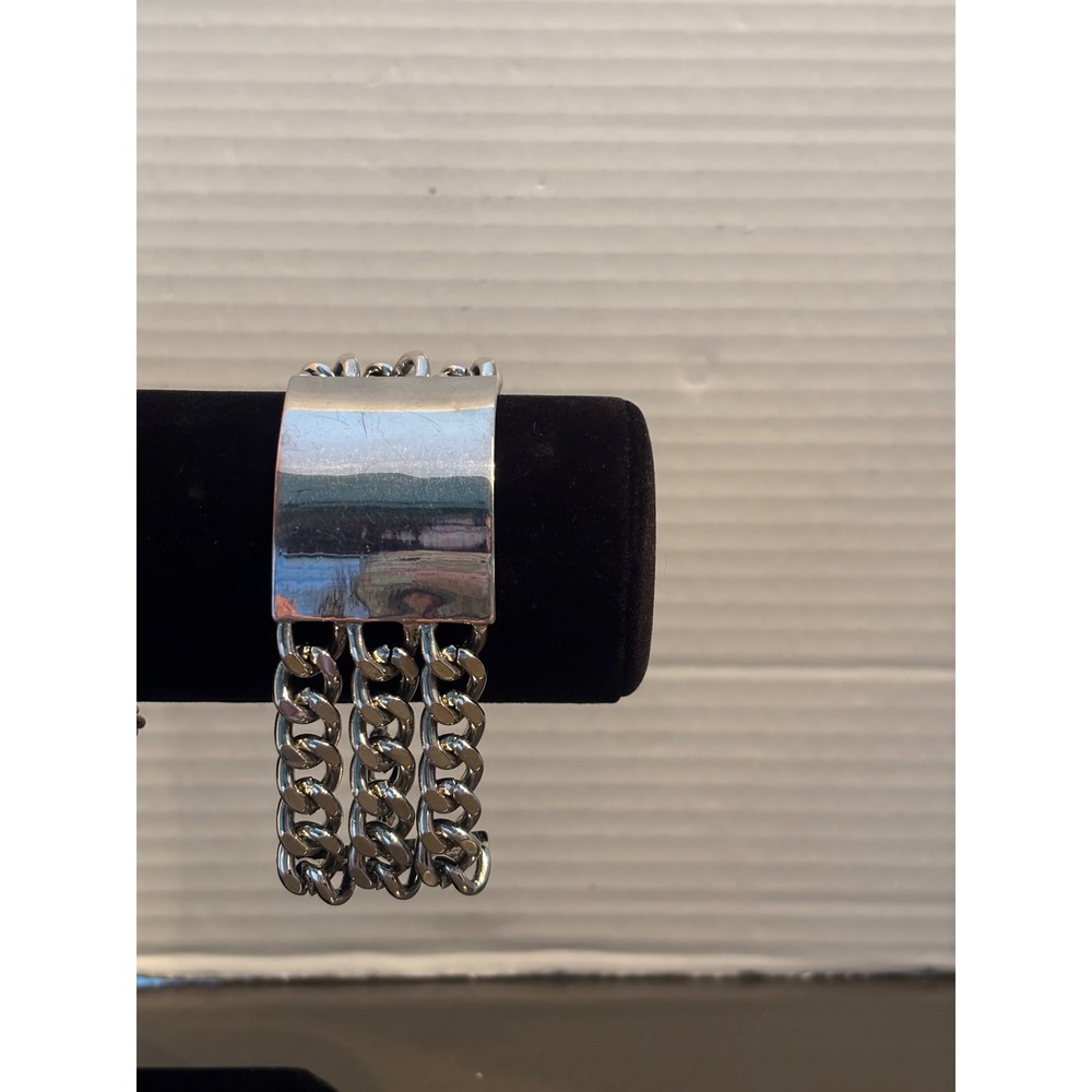 Aldo Silver Tone Triple Curb Chain ID Plate Bracelet Adjustable Lobster Clasp